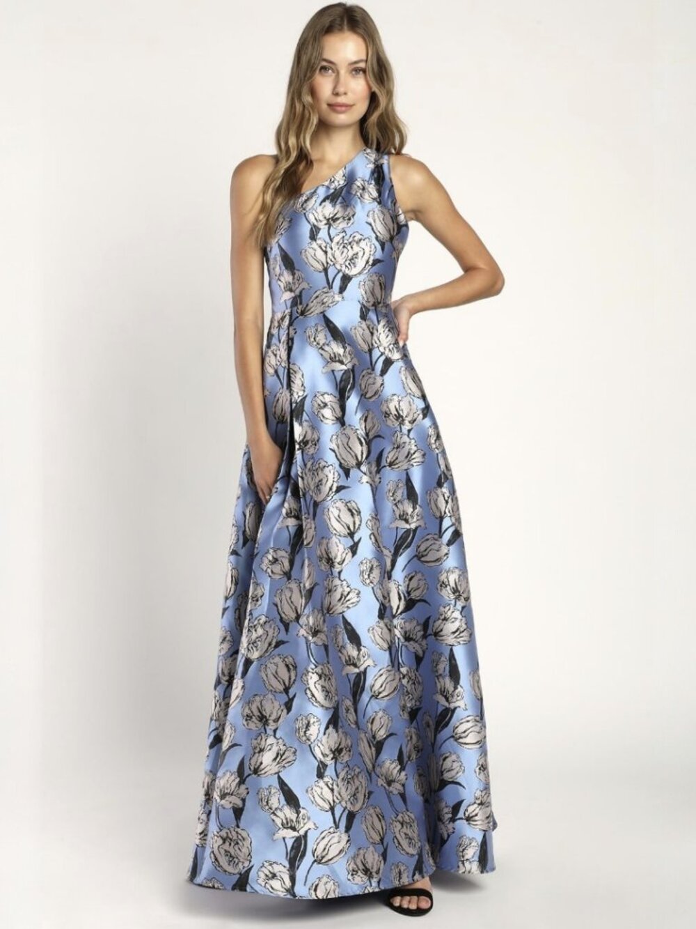 Nwt Lulus Exquisite Elegance Blue Jacquard One-Shoulder Maxi Dress (Size S)